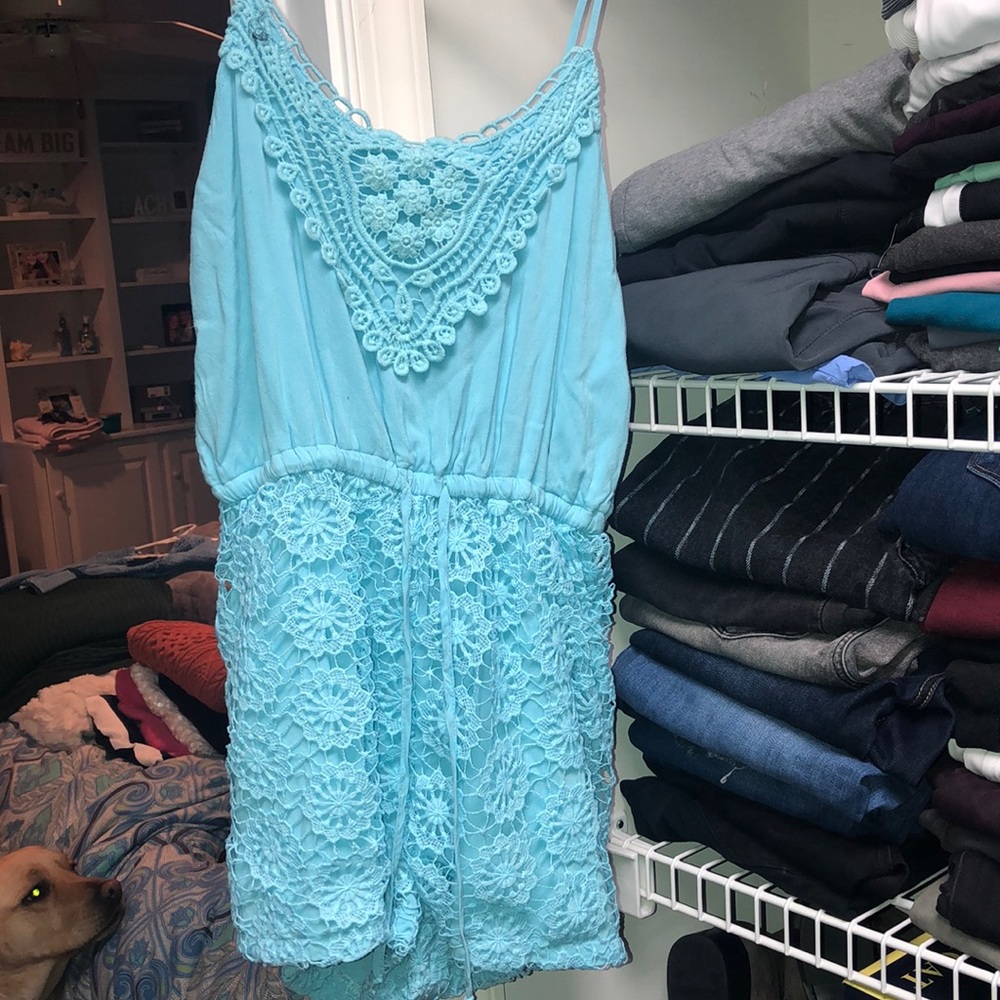 Turquoise lace romper